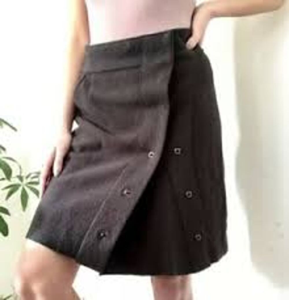 Anthropologie SPARROW Olive Green A-Line Wrap & Snap Front Midi Mini Sz XS